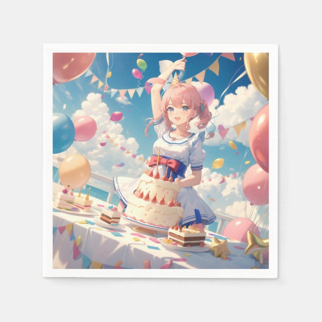 Servilleta De Papel Anime Chica Cumpleaños (Anverso)
