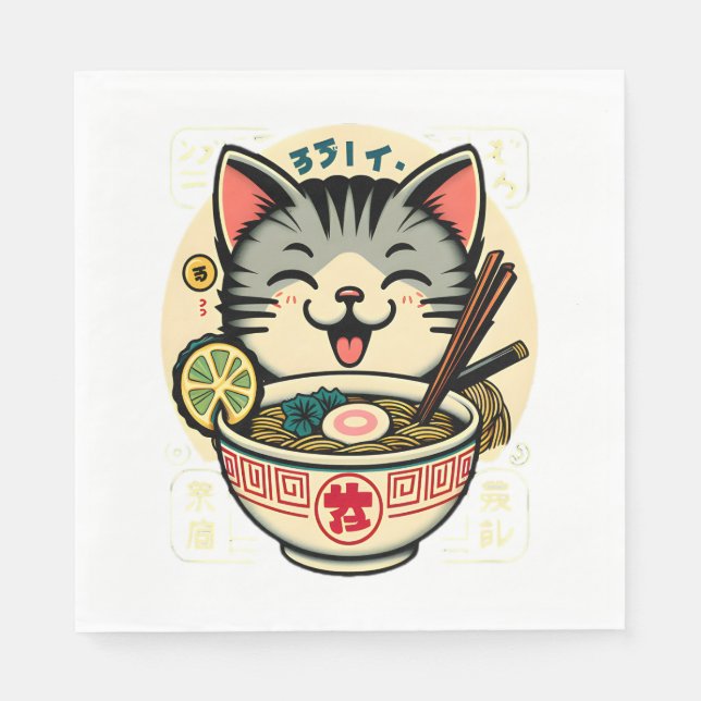 Servilleta De Papel Anime ga Kawaii Cat Noodle japonés (Anverso)