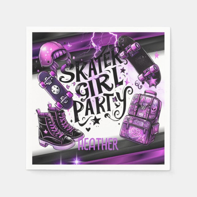 Servilleta De Papel Anime Skater Chica Birday Party Skateboarding (Anverso)