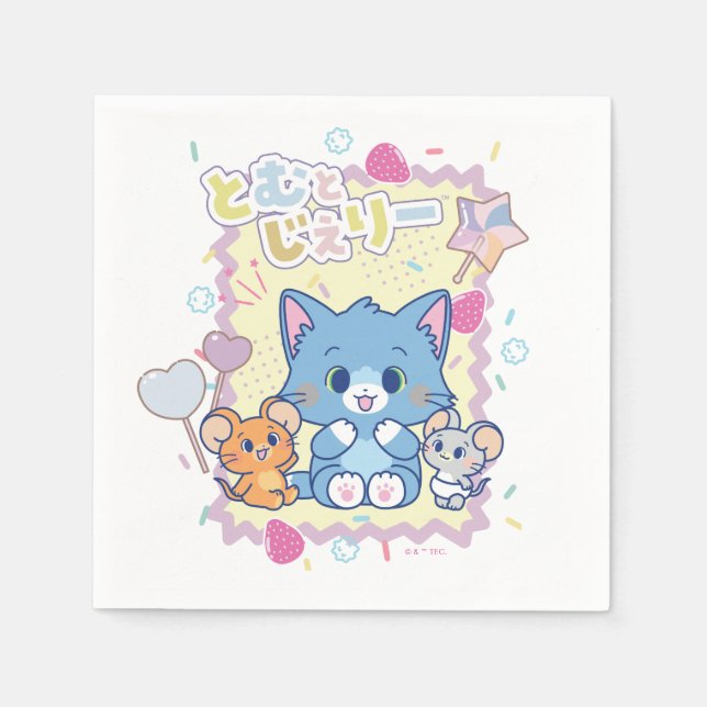 Servilleta De Papel Anime Tom y Jerry Strawberry Fun (Anverso)