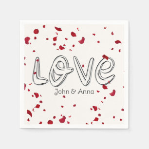 Servilleta De Papel Aniversario Amor Texto con Petales Rosas