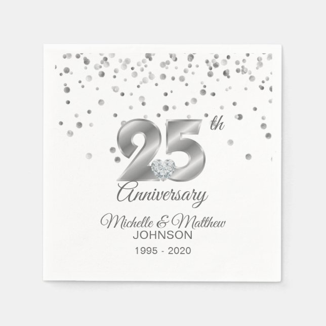 Servilleta De Papel Aniversario Boda de Plata personalizado 25 (Anverso)