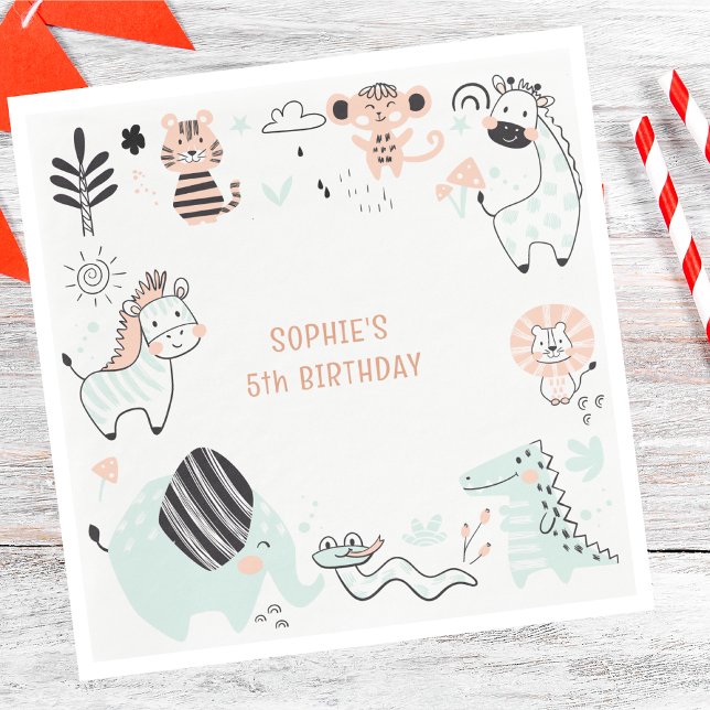 Servilleta De Papel Aniversario de animales salvajes de safari (Subido por el creador)