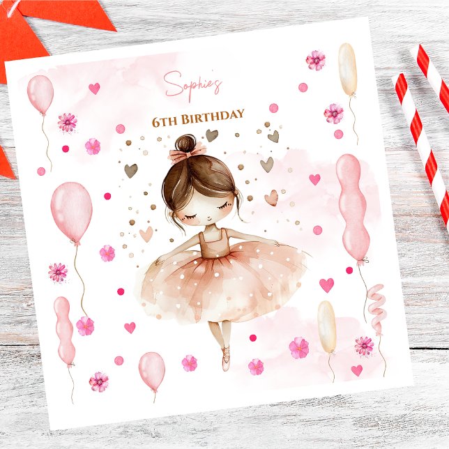 Servilleta De Papel Aniversario de bailarinas rosadas y globos (Subido por el creador)