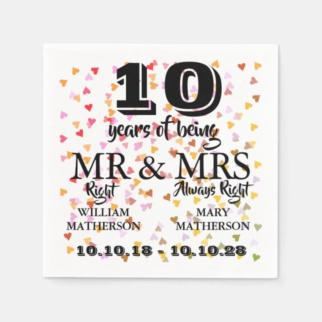 Servilleta De Papel Aniversario de Boda Cualquier Fecha Sr Sra Correct (Anverso)