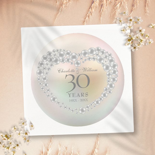Servilleta De Papel Aniversario de bodas de 30 años Perla Hermosa (Beautiful Pearl 30th Wedding Anniversary Napkins)