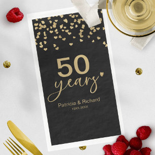 Servilleta De Papel Aniversario de bodas de 50 años negro y dorado
