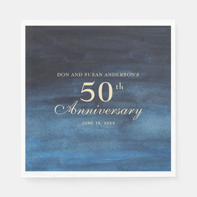 Servilleta De Papel Aniversario de Bodas de Azul Marino 50 (Anverso)