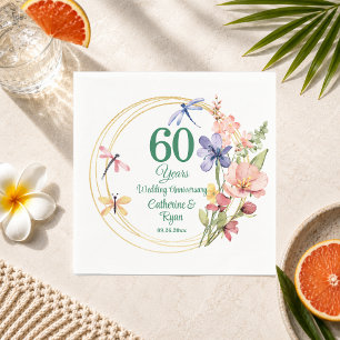 Servilleta De Papel Aniversario de bodas de diamante 60º marco dorado 