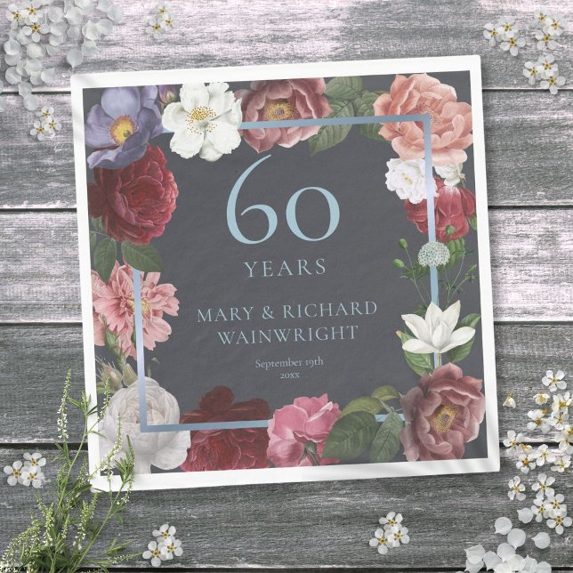 Servilleta De Papel Aniversario de bodas de diamante número 60 rosas c (60th Diamond Wedding Anniversary Country Roses Napkins)