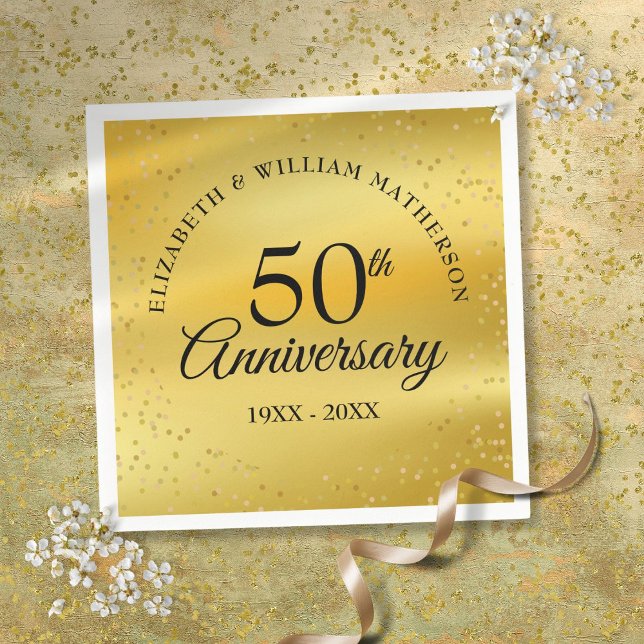 Servilleta De Papel Aniversario de Bodas de Oro con Confeti de Polvo d (50th Wedding Anniversary Gold Dust Confetti Napkins)
