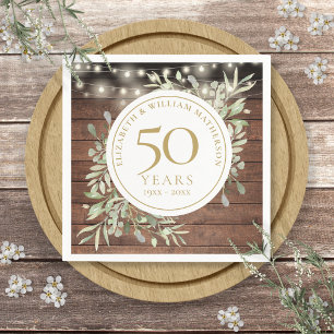 Servilleta De Papel Aniversario de bodas de oro con luces florales de 