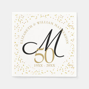 Servilleta De Papel Aniversario de Bodas de Oro con Polvo de Oro Monog