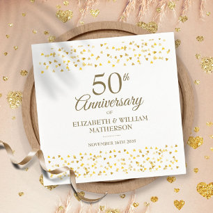 Servilleta De Papel Aniversario de Bodas de Oro Corazones Dorados
