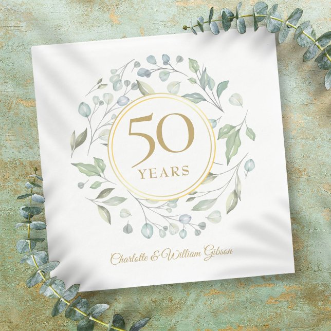Servilleta De Papel Aniversario de bodas de oro Laurel Verde (Golden 50 Wedding Anniversary Laurel Greenery Napkins)