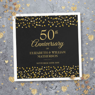 Servilleta De Papel Aniversario de bodas de oro negro y dorado