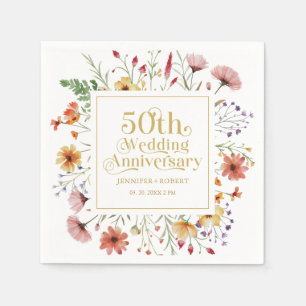 Servilleta De Papel Aniversario de Bodas de Oro tipografía dorada Flor