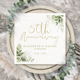 Servilleta De Papel Aniversario de Bodas de Oro Vegetación Dorado Scri