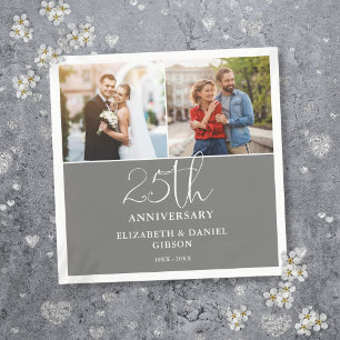 Servilleta De Papel Aniversario de Bodas de Plata Foto Entonces y Ahor