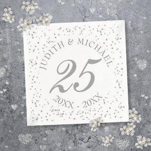 Servilleta De Papel Aniversario de Bodas de Plata número 25 Confeti de