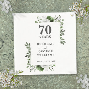 Servilleta De Papel Aniversario de Bodas de Platino Floral Greenery 70