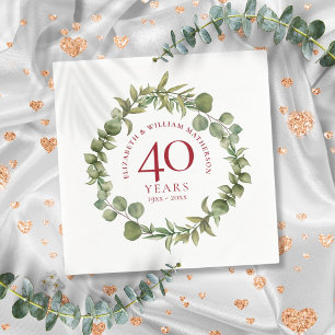 Servilleta De Papel Aniversario de bodas de rubí 40º Guirnalda del bos