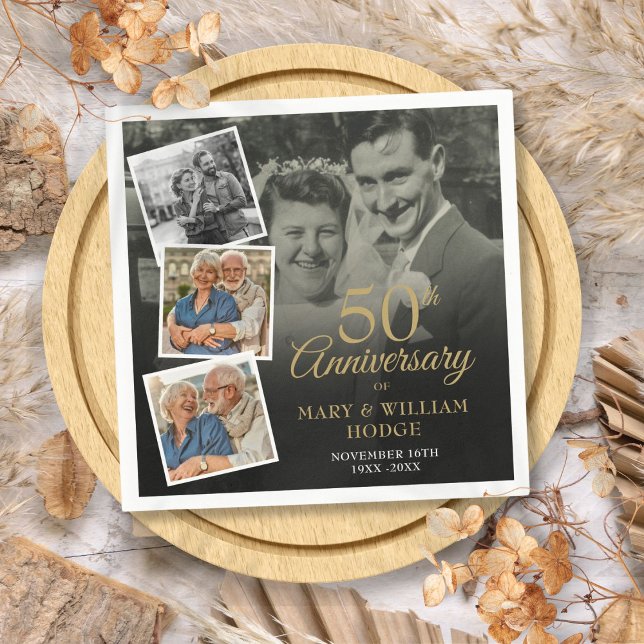 Servilleta De Papel Aniversario de bodas número 50 4 Fotocolage (50th Wedding Anniversary 5 Photo Collage Napkins)