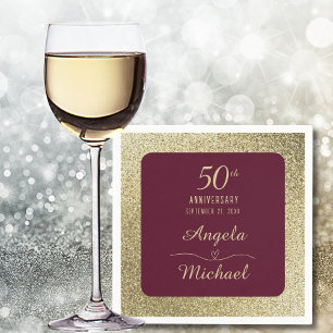 Servilleta De Papel Aniversario de Bodas número 50 Burdeos Dorado Bril