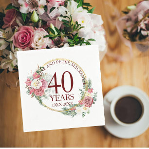 Servilleta De Papel Aniversario de cualquier Boda de Rosas de Rubor