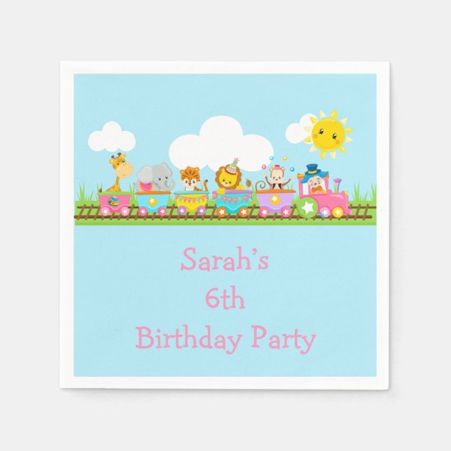 Servilleta De Papel Aniversario de cumpleaños de niños en el circo ani (Anverso)