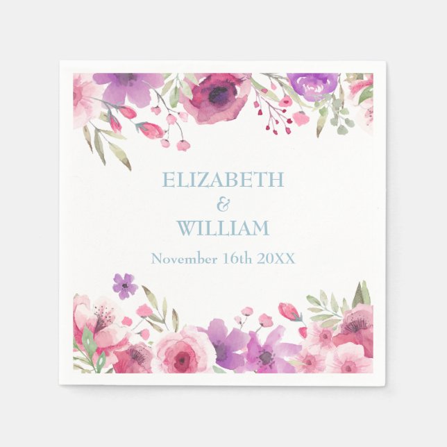 Servilleta De Papel Aniversario de Diamante Rosas Campestres Follaje (Anverso)