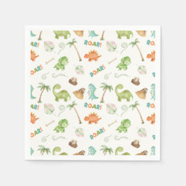 Servilleta De Papel Aniversario de la acuarela de los dinosaurios