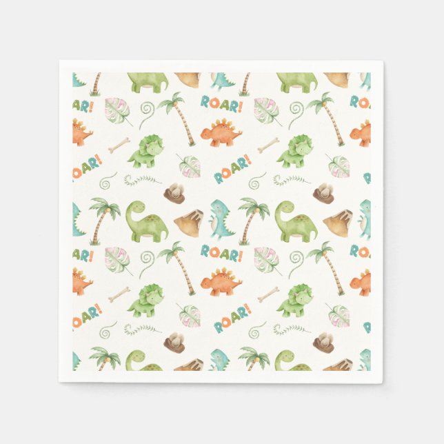 Servilleta De Papel Aniversario de la acuarela de los dinosaurios (Anverso)