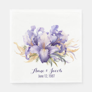 Servilleta De Papel Aniversario de la acuarela Purple Iris Bouquet