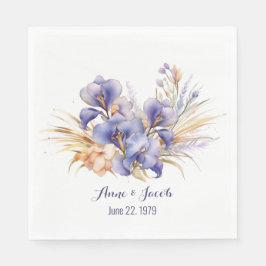Servilleta De Papel Aniversario de la acuarela Purple Iris Bouquet