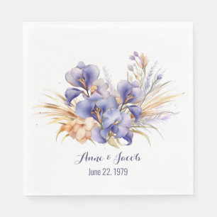 Servilleta De Papel Aniversario de la acuarela Purple Iris Bouquet