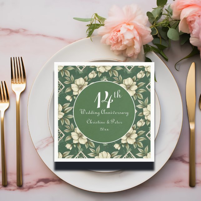 Servilleta De Papel Aniversario de la floral marfil y del Boda esmeral (Subido por el creador)