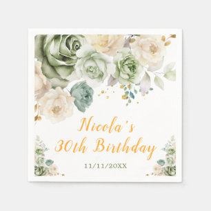 Servilleta De Papel Aniversario de la floral verde sabio y crema