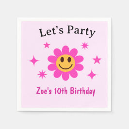 Servilleta De Papel Aniversario de la Niña Rosa Sonriente Retro