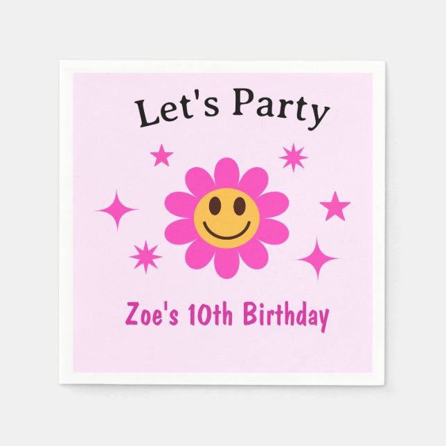 Servilleta De Papel Aniversario de la Niña Rosa Sonriente Retro (Anverso)