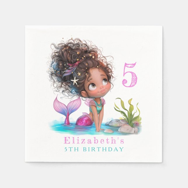 Servilleta De Papel Aniversario de la pequeña sirena de Cute Brown (Anverso)