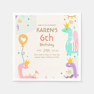 Servilleta De Papel Aniversario de la Princesa de los Dinosaurios