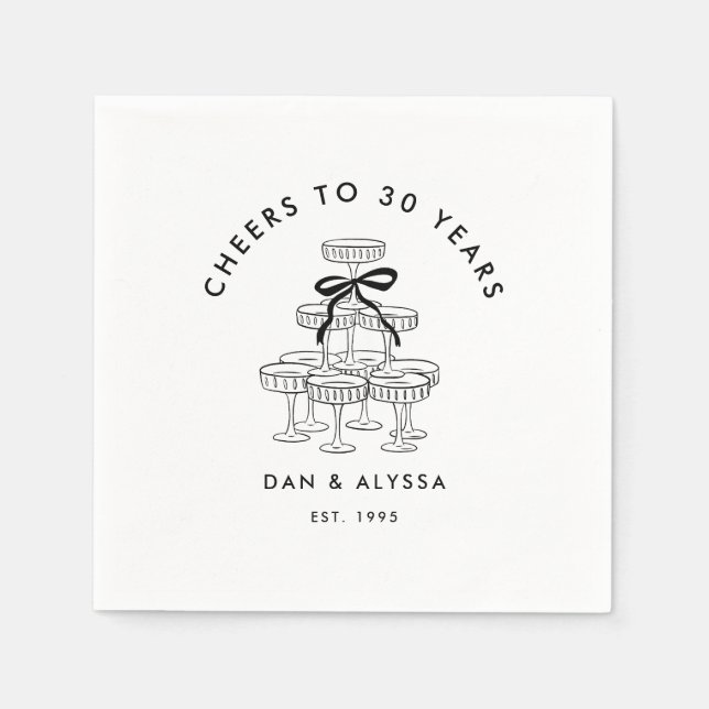 Servilleta De Papel Aniversario de la Torre de Champagne de Black Coqu (Anverso)