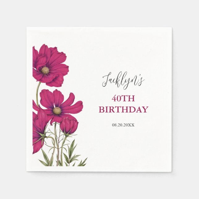 Servilleta De Papel Aniversario de la vegetación floral del Cosmos ros (Anverso)