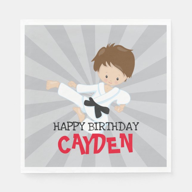 Servilleta De Papel Aniversario de las Artes Marciales rojas del niño  (Anverso)
