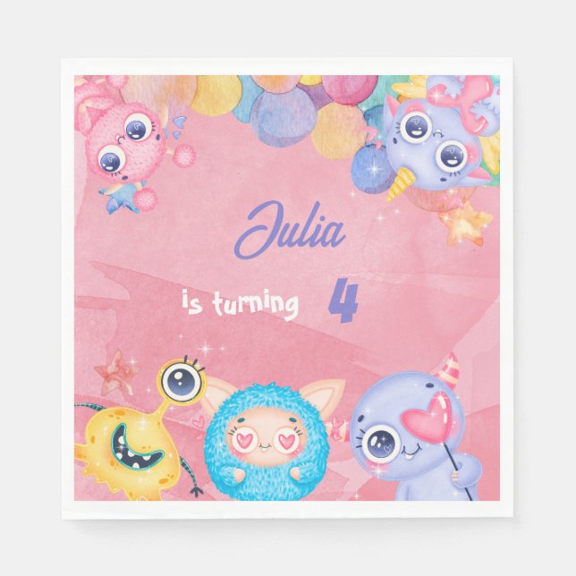 Servilleta De Papel Aniversario de los niños de pequeños monstruos (Anverso)