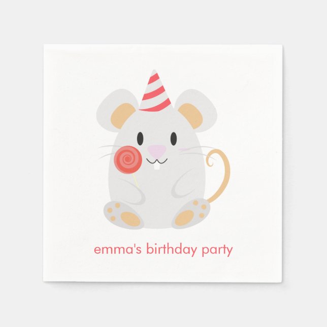 Servilleta De Papel Aniversario de los niños del ratón lindo (Anverso)