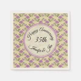 Servilleta De Papel Aniversario de violetas púrpuras en amarillo pálid