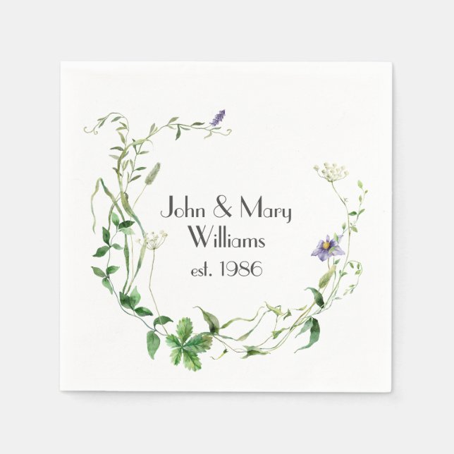 Servilleta De Papel Aniversario de Wildflower Wreath (Anverso)