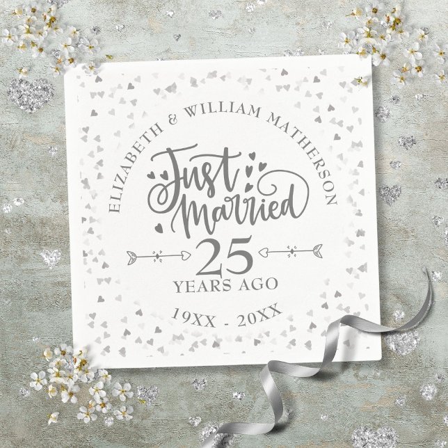 Servilleta De Papel Aniversario del 25° Boda recién casado (Just Married 25th Wedding Anniversary Napkins)